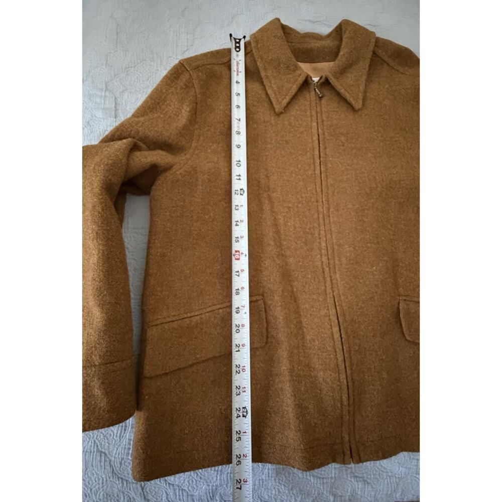 Vintage 90s Rafael Suits Tan Wool Western Bomber Zip Up Jacket Gold L USA - Picture 6 of 7